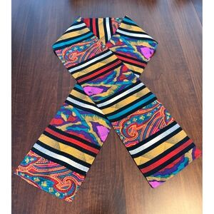Vintage 80s Vibrant Paisley Stripe Scarf Abstract Boho-Chic Hippie Maximalist
